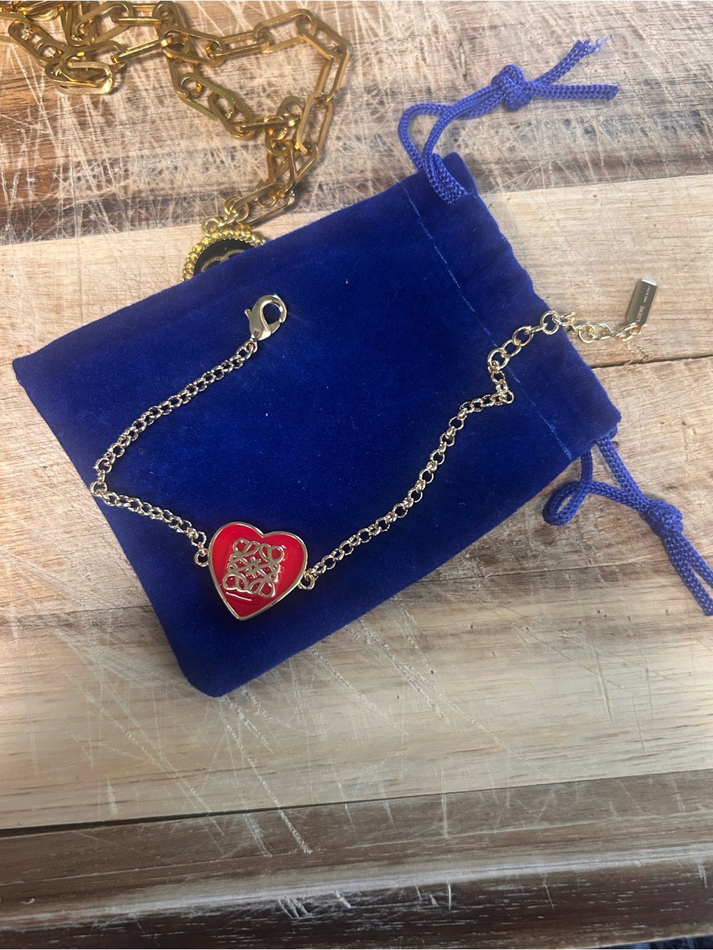Loewe Red Heart Logo Silver Chain Bracelet